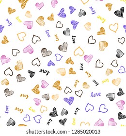 Light Blue, Red vector seamless cover with quote LOVE , hearts. Illustration with phrase LOVE , hearts for valentine's day. Pattern for trendy fabric, wallpapers.