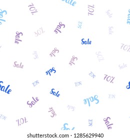 Light Blue, Red vector seamless background with 30, 50, 70 % signs of sales. Colored words of sales with gradient on white background. Design for business ads, commercials.
