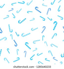 Light Blue, Red vector seamless template with sweet christmas sticks.