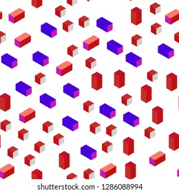 Light Blue, Red vector seamless, isometric texture in rectangular style. Glitter abstract illustration with rectangular shapes. Pattern for design of fabric, wallpapers.