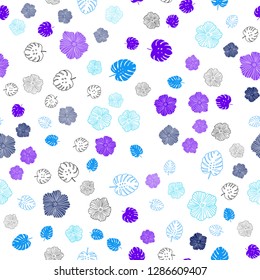 Light Blue, Red vector seamless doodle background with leaves, flowers. Colorful illustration in doodle style with leaves, flowers. Design for textile, fabric, wallpapers.