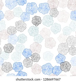 Light Blue, Red vector seamless doodle background with flowers. Abstract illustration with flowers in doodles style. Pattern for design of fabric, wallpapers.