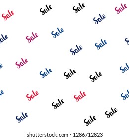 Light Blue, Red vector seamless texture with selling simbols. Colored words of sales with gradient on white background. Design for business ads, commercials.