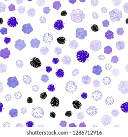 Light Blue, Red vector seamless abstract backdrop with leaves, flowers. Leaves, flowers in natural style on white background. Pattern for trendy fabric, wallpapers.