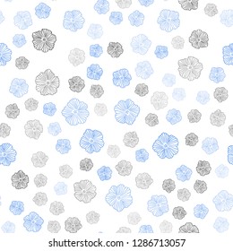 Light Blue, Red vector seamless doodle texture with flowers. Doodle illustration of flowers in Origami style. Texture for window blinds, curtains.