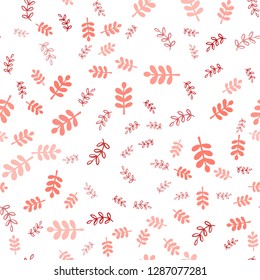 Light Blue, Red vector seamless doodle pattern with leaves, branches. Colorful abstract illustration with leaves in doodle style. Texture for window blinds, curtains.
