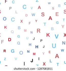 Light Blue, Red vector seamless texture with ABC characters. Abstract illustration with colored latin alphabet. Texture for window blinds, curtains.