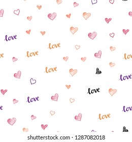 Light Blue, Red vector seamless backdrop with phrase LOVE YOU, hearts. Illustration with phrase LOVE YOU, hearts for valentine's day. Design for wallpaper, fabric makers.