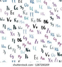Light Blue, Red vector seamless layout with latin alphabet. Colored alphabet signs with gradient on white background. Design for textile, fabric, wallpapers.