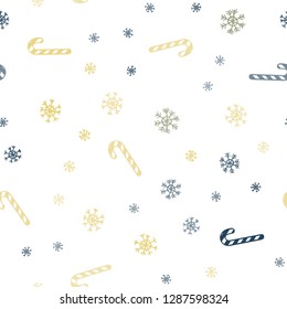Light Blue, Red vector seamless pattern with delicious xmas candies.