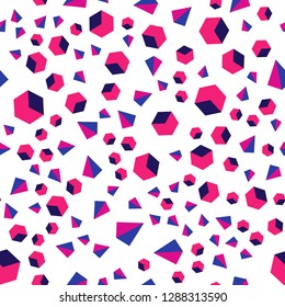 Light Blue, Red vector seamless, isometric texture with poly style with cubes. Illustration with colorful triangles, rectangles. Pattern for design of fabric, wallpapers.