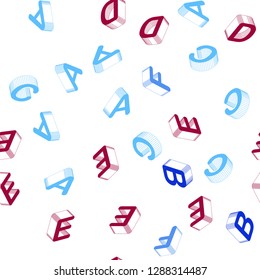 Light Blue, Red vector seamless background with 3D signs of alphabet. Modern geometrical illustration with 3D ABC english symbols. Design for textile, fabric, wallpapers.
