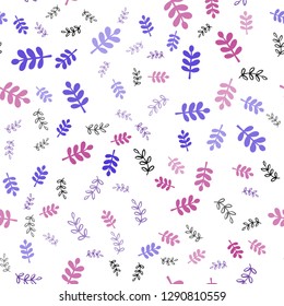 Light Blue, Red vector seamless doodle pattern with leaves, branches. Shining colored illustration with leaves and branches. Template for business cards, websites.