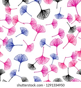 Light Blue, Red vector seamless elegant template with leaves. Doodle illustration of leaves in Origami style with gradient. Pattern for design of fabric, wallpapers.