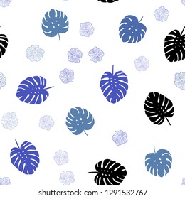 Light Blue, Red vector seamless elegant pattern with flowers, leaves. Colorful abstract illustration with leaves in doodle style. Design for wallpaper, fabric makers.