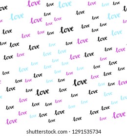 Light Blue, Red vector seamless pattern with phrase LOVE YOU. Illustration with phrase LOVE YOU for valentine's day. Pattern for trendy fabric, wallpapers.