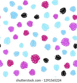 Light Blue, Red vector seamless abstract backdrop with leaves. Sketchy doodles with leaves on blurred background. Texture for window blinds, curtains.