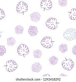 Light Blue, Red vector seamless natural artwork with flowers, leaves. Brand new colored illustration with leaves and flowers. Template for business cards, websites.