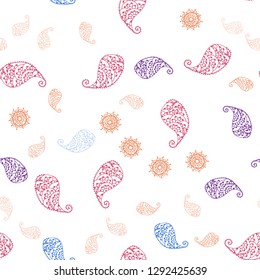 Light Blue, Red vector seamless doodle backdrop with leaves and flowers. Abstract illustration with leaves, flowers in doodles style. Texture for window blinds, curtains.