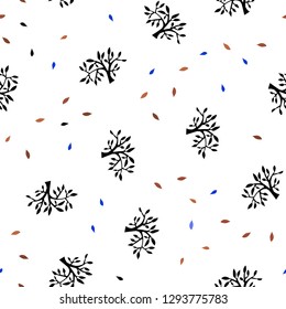 Light Blue, Red vector seamless doodle background with leaves, branches. Colorful illustration in doodle style with leaves, branches. Design for wallpaper, fabric makers.