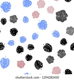 Light Blue, Red vector seamless doodle texture with flowers, leaves. Colorful illustration in doodle style with leaves, flowers. Template for business cards, websites.