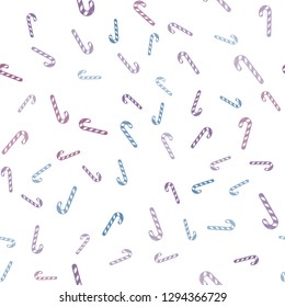 Light Blue, Red vector seamless template with sweet christmas sticks.