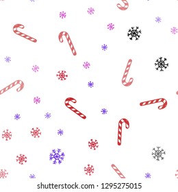 Light Blue, Red vector seamless pattern with delicious xmas candies.