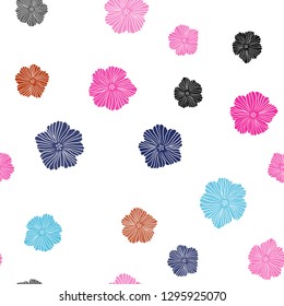 Light Blue, Red vector seamless doodle pattern with flowers. Flowers in natural style on white background. Pattern for trendy fabric, wallpapers.