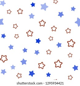 Light Blue, Red vector seamless background with colored stars. Stars on blurred abstract background with gradient. Pattern for design of fabric, wallpapers.