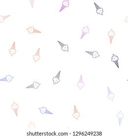 Light Blue, Red vector seamless texture with delicious ice-cream. Glitter abstract sketch with ice-cream cones. Doodle design for your business advert of cafes.