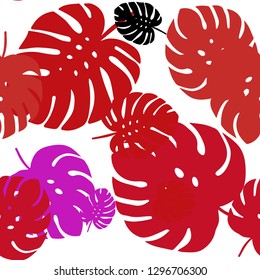 Light Blue, Red vector seamless doodle backdrop with leaves. leaves on elegant natural pattern with gradient. Pattern for trendy fabric, wallpapers.
