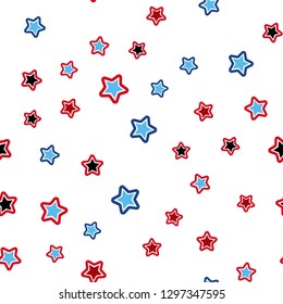 Light Blue, Red vector seamless cover with small and big stars. Modern geometrical abstract illustration with stars. Template for business cards, websites.
