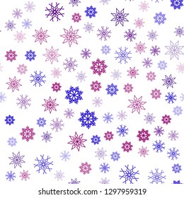 Light Blue, Red vector seamless template with ice snowflakes. Blurred decorative design in xmas style with snow. Pattern for design of window blinds, curtains.
