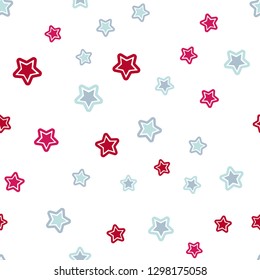 Light Blue, Red vector seamless cover with small and big stars. Shining colored illustration with stars. Pattern for trendy fabric, wallpapers.
