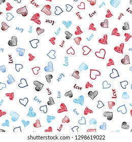 Light Blue, Red vector seamless cover with quote LOVE YOU, hearts. Colorful gradient phrase LOVE YOU, hearts in abstract style. Design for wallpaper, fabric makers.