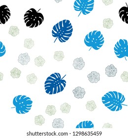 Light Blue, Red vector seamless elegant wallpaper with flowers, leaves. Sketchy doodles on white background. Template for business cards, websites.