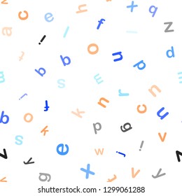 Light Blue, Red vector seamless backdrop with english symbols. Shining colorful illustration with isolated letters. Design for wallpaper, fabric makers.