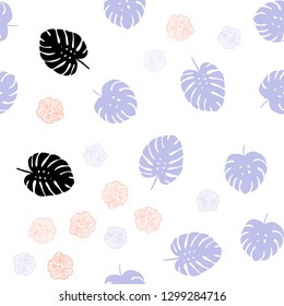 Light Blue, Red vector seamless abstract background with flowers, leaves. Colorful illustration in doodle style with leaves, flowers. Texture for window blinds, curtains.