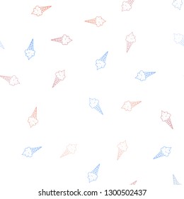 Light Blue, Red vector seamless pattern with cold ice-cream. Illustration with set of delicious sweet ice-cream cones. Template of a black hot beverage in a cafe.