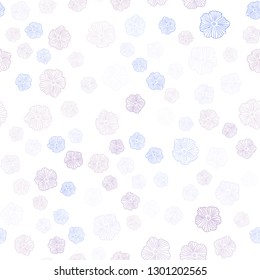 Light Blue, Red vector seamless abstract backdrop with flowers. Abstract illustration with flowers in doodles style. Pattern for design of fabric, wallpapers.