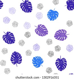 Light Blue, Red vector seamless doodle pattern with flowers, leaves. Decorative design in Indian style on white background. Texture for window blinds, curtains.