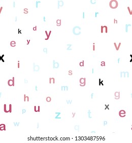 Light Blue, Red vector seamless layout with latin alphabet. Colored alphabet signs with gradient on white background. Design for textile, fabric, wallpapers.