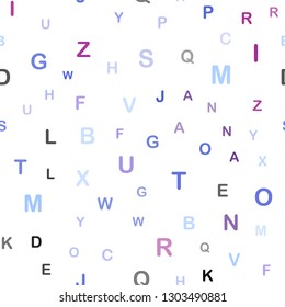 Light Blue, Red vector seamless layout with latin alphabet. Colored alphabet signs with gradient on white background. Texture for window blinds, curtains.