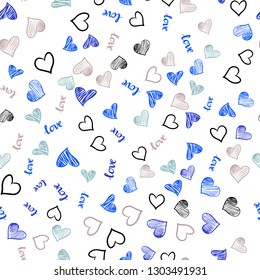 Light Blue, Red vector seamless backdrop with phrase LOVE YOU, hearts. Colorful illustration with quote LOVE YOU, hearts. Design for textile, fabric, wallpapers.