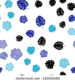 Light Blue, Red vector seamless abstract backdrop with flowers, leaves. Creative illustration in blurred style with leaves, flowers. Template for business cards, websites.