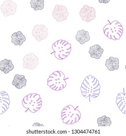 Light Blue, Red vector seamless doodle pattern with flowers, leaves. Illustration with doodles on abstract template. Pattern for design of fabric, wallpapers.