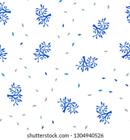 Light Blue, Red vector seamless doodle background with leaves, branches. Leaves and branches with gradient on white background. Texture for window blinds, curtains.