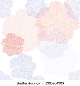 Light Blue, Red vector seamless natural pattern with flowers. Sketchy doodle flowers on white background. Design for textile, fabric, wallpapers.