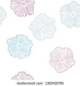Light Blue, Red vector seamless doodle background with flowers. Shining colored illustration with flowers. Texture for window blinds, curtains.
