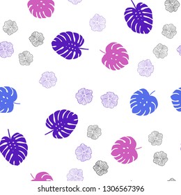Light Blue, Red vector seamless elegant wallpaper with flowers, leaves. Creative illustration in blurred style with leaves, flowers. Design for wallpaper, fabric makers.